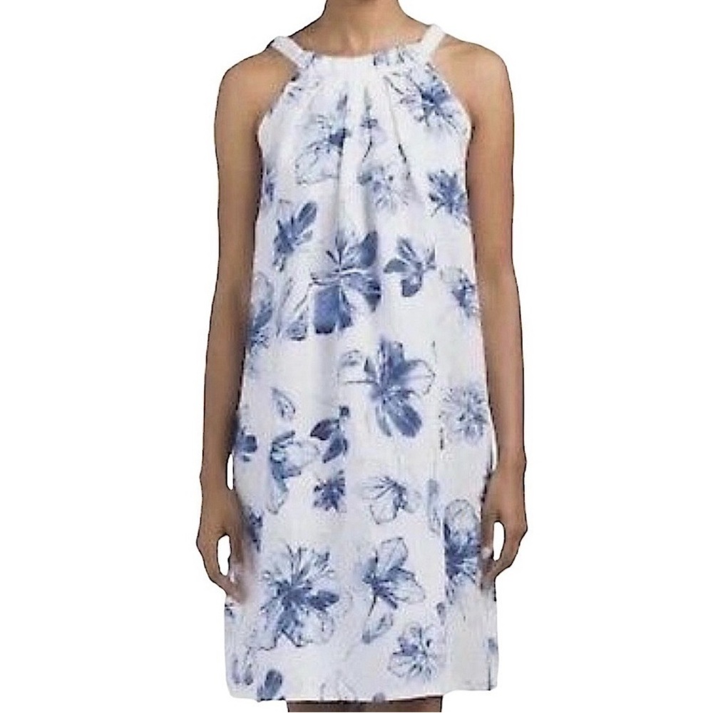 BELLAMBRA Made in Italy 100% linen floral flowy midi dress white Lg Cottagecore